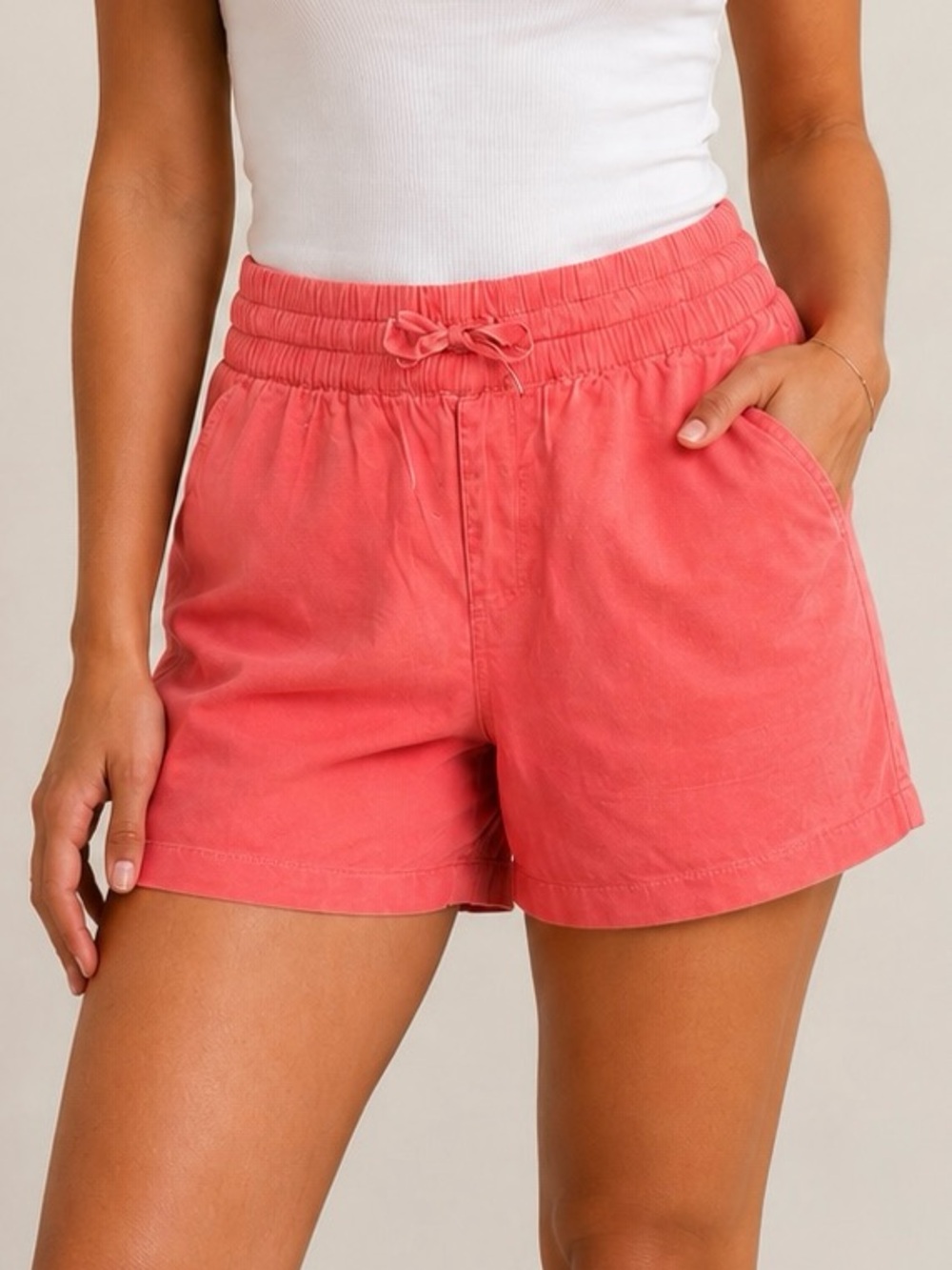 Southern Marsh Coral Drawstring High-Rise Shorts